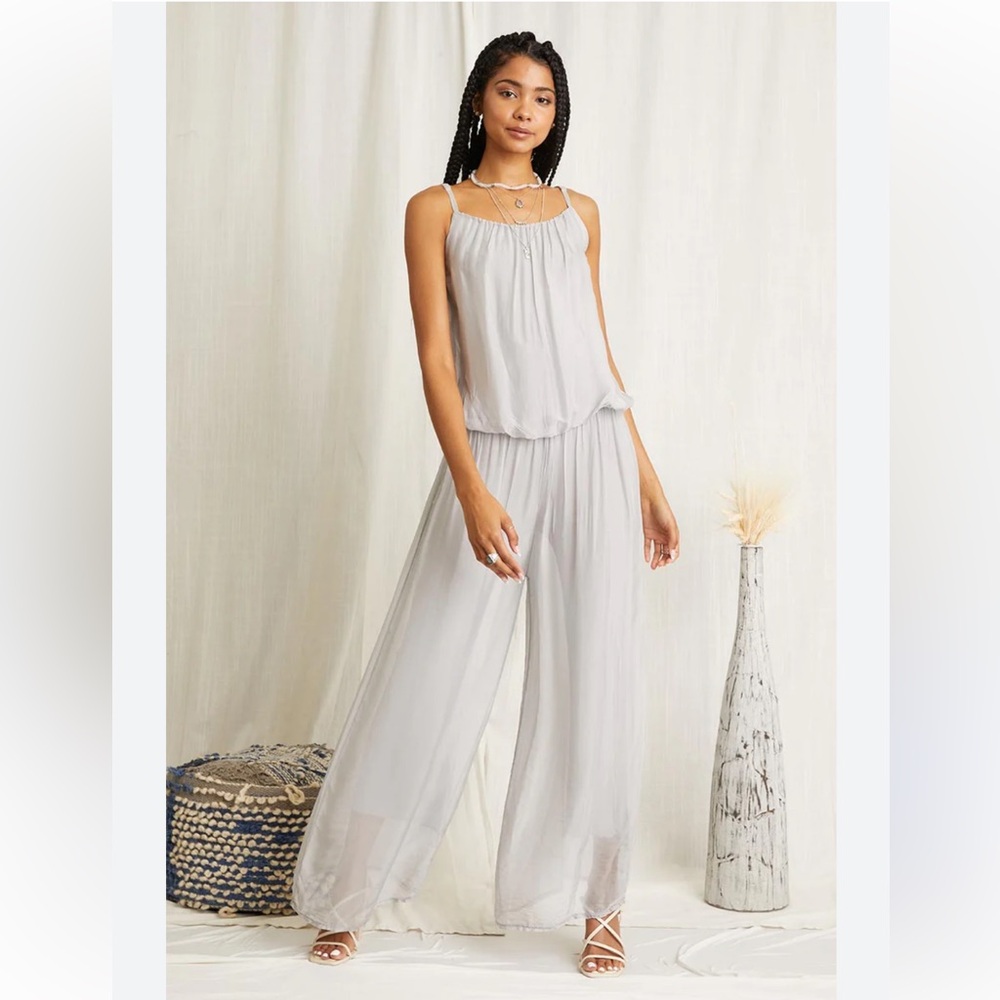 Polita Silk Blend Jumpsuit Wide Leg Silk Overlay Pale Pink Women’s Size 6 NWT